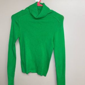 Green ribbed turtleneck sweater